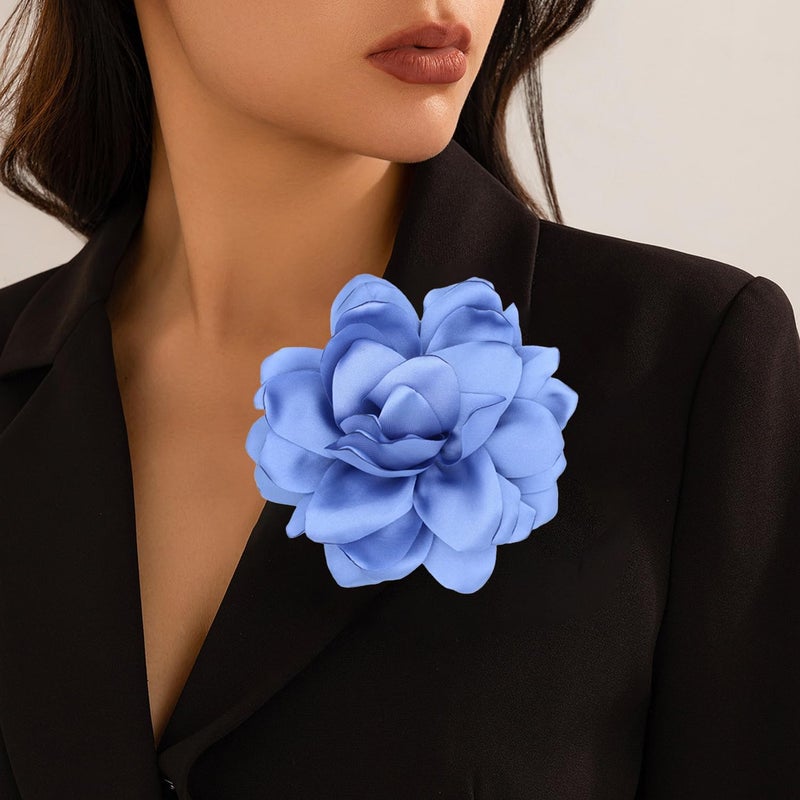 Decixde Satin Fabric Rose Flower Brooches - Handmade Floral Accessory for Wedding Party Dance Banquet Ceremony - Size: 4.72in - Image 4